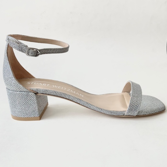 Stuart Weitzman Nudistcurve 35 Silver Block Heel Ankle Strap Sandals Pumps 10.5 - Picture 3 of 9